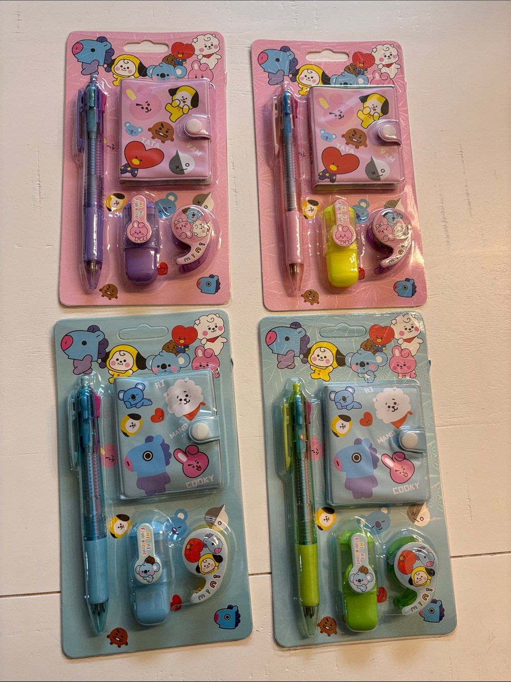 Kids Cute Character Stationery Set - Pink/Blue